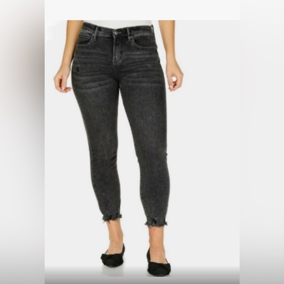 Nicole miller‎ soho black distressed raw hem high rise ankle slim jeans size 8 - Picture 1 of 3